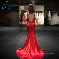 Pleat Beading Pearls Sequined Red Sexy Mermaid Evening Dress